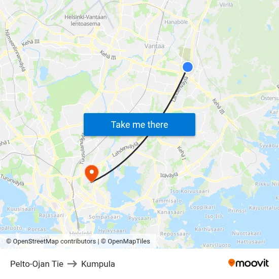 Pelto-Oja Road to Kumpula map