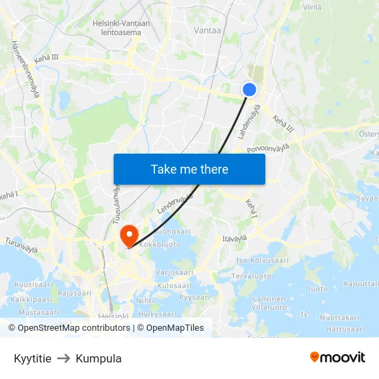Kyytitie to Kumpula map