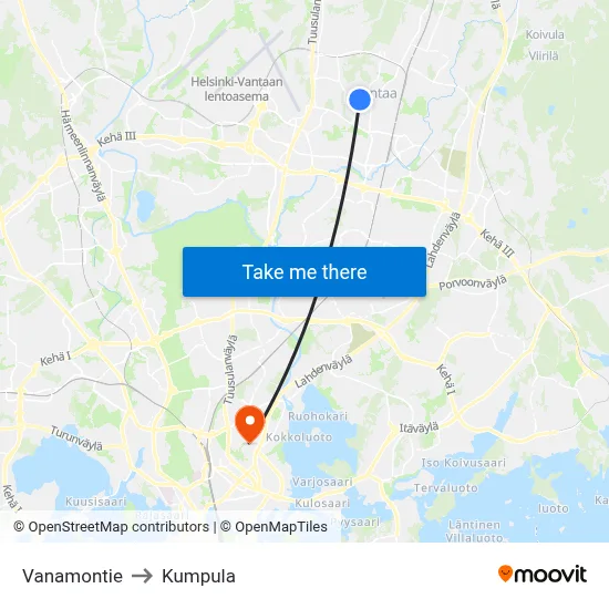 Vanamontie to Kumpula map