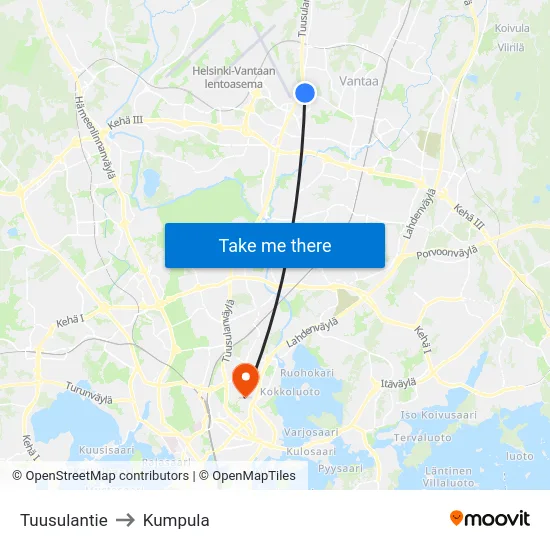 Tuusulantie to Kumpula map