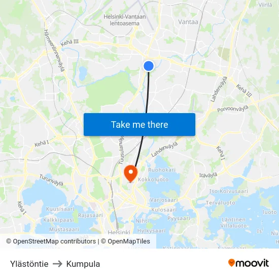 Ylästöntie to Kumpula map