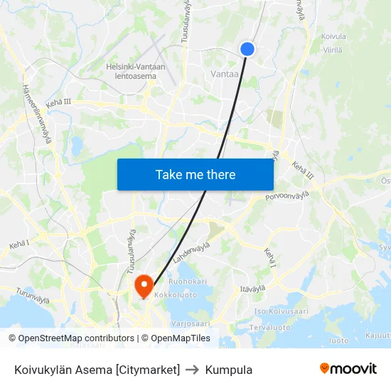 Koivukylän Asema [Citymarket] to Kumpula map