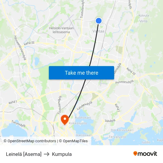 Leinelä [Asema] to Kumpula map