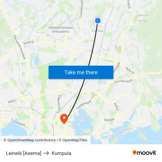 Leinelä [Asema] to Kumpula map