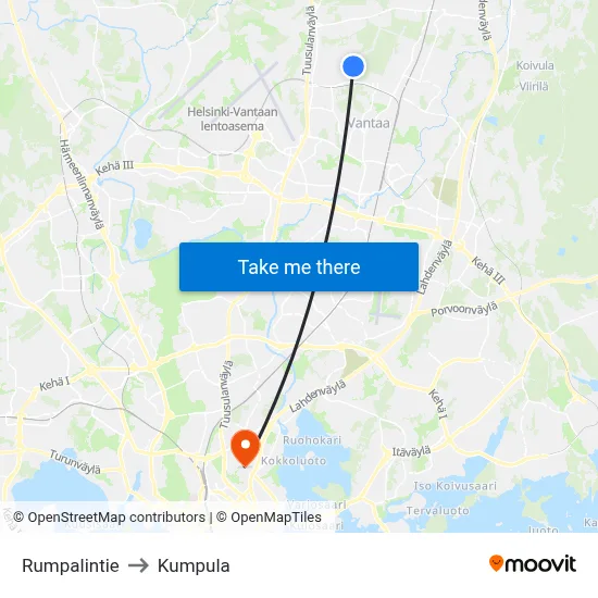 Rumpalintie Road to Kumpula map