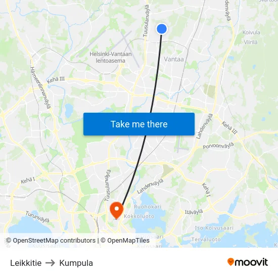 Leikkitie to Kumpula map