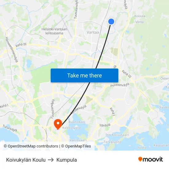 Koivukylän Koulu to Kumpula map