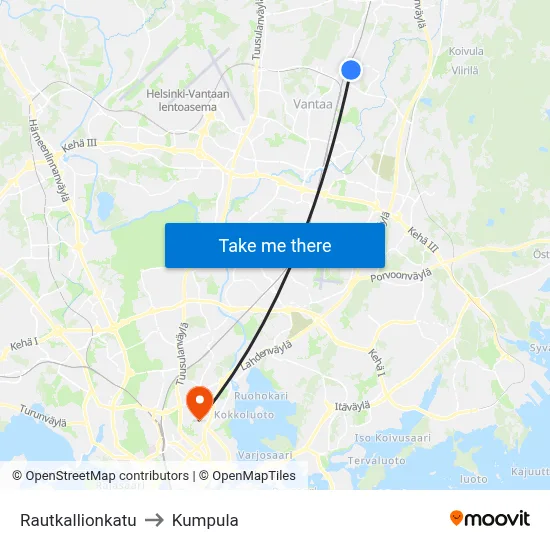 Rautkallio Street to Kumpula map