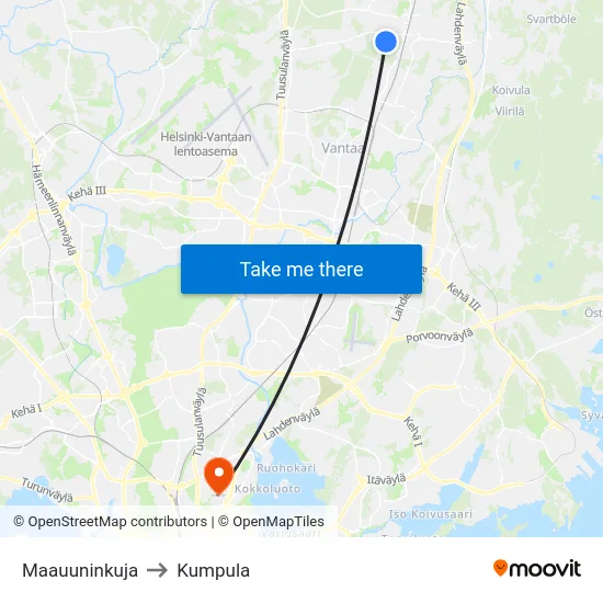 Maauuninkuja to Kumpula map