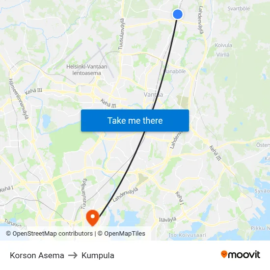 Korso Station to Kumpula map