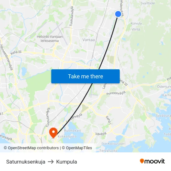 Saturnuksenkuja to Kumpula map