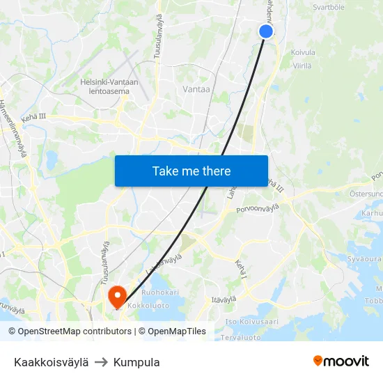 Southeast Route to Kumpula map