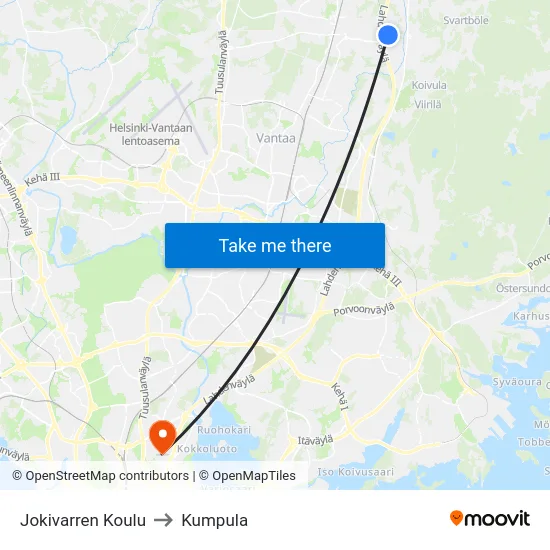 Jokivarren Koulu to Kumpula map
