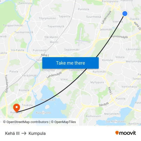 Kehä III to Kumpula map