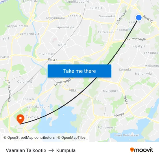 Vaarala Volunteer Road to Kumpula map
