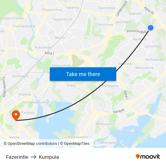 Fazer Road to Kumpula map