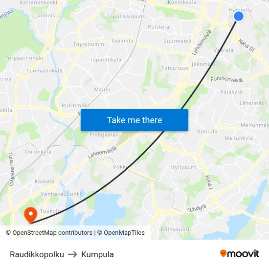 Raudikko Path to Kumpula map