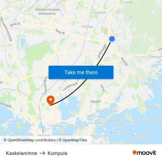 Kaskela Slope to Kumpula map