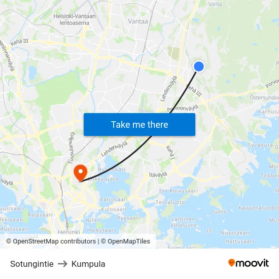 Sotungintie to Kumpula map