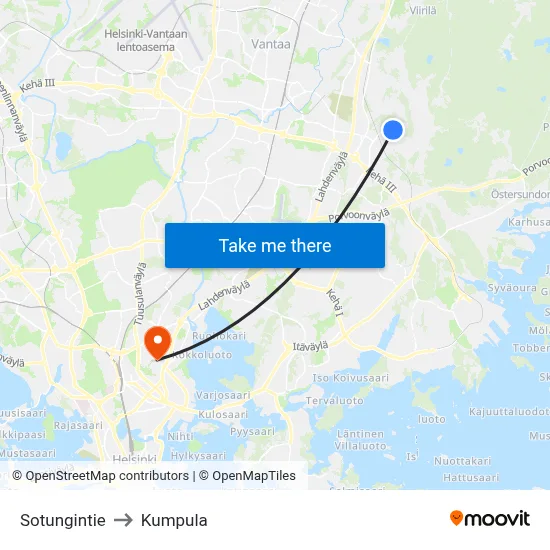 Sotunki Road to Kumpula map
