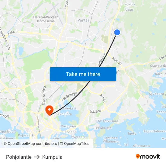 Pohjolantie to Kumpula map