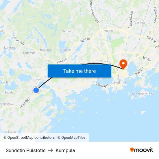 Sundet Park Road to Kumpula map