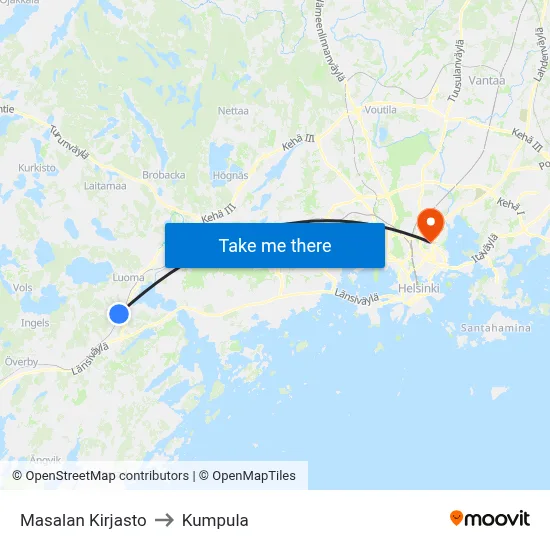 Masala Library to Kumpula map