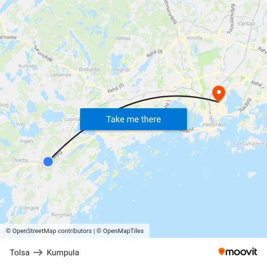 Tolsa to Kumpula map