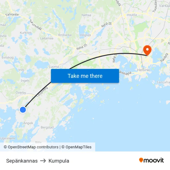 Sepänkannas to Kumpula map