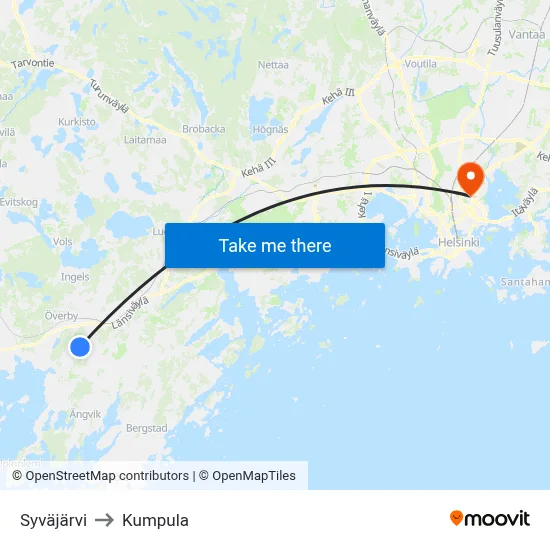 Syväjärvi to Kumpula map