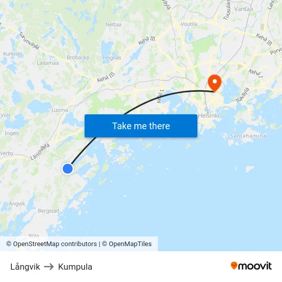 Långvik to Kumpula map