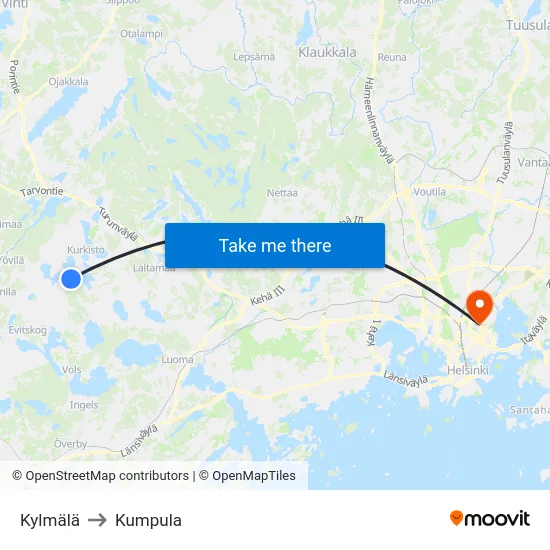 Kylmälä to Kumpula map