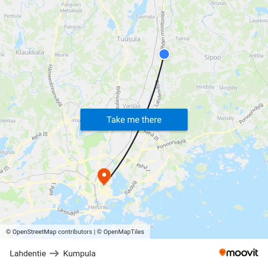 Lahdentie to Kumpula map