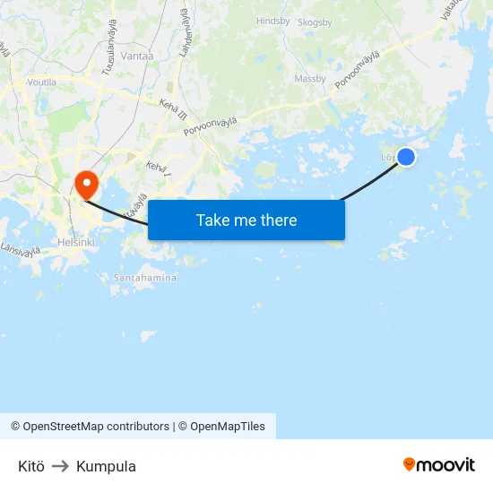 Kitö to Kumpula map