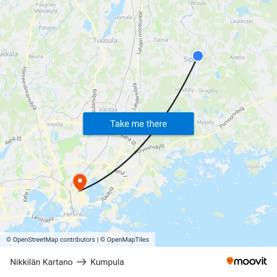 Nikkilän Kartano to Kumpula map
