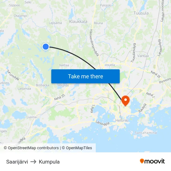 Saarijärvi to Kumpula map
