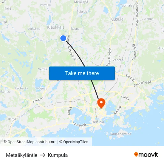 Metsäkyläntie to Kumpula map