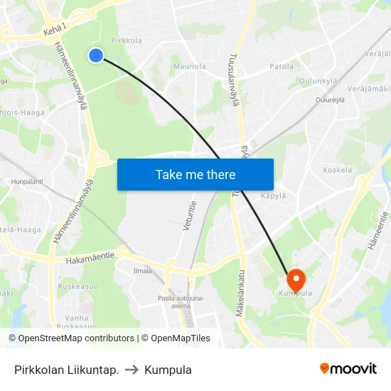 Pirkkolan Liikuntap. to Kumpula map