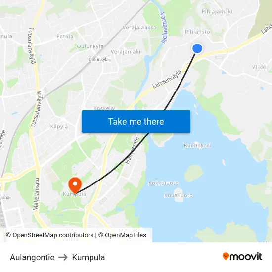 Aulangontie Road to Kumpula map