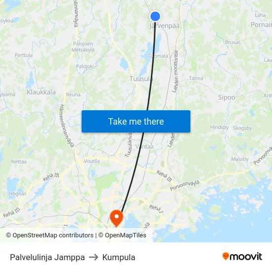 Palvelulinja Jamppa to Kumpula map