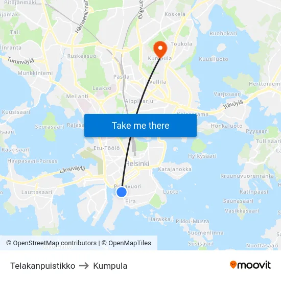 Telakanpuistikko to Kumpula map