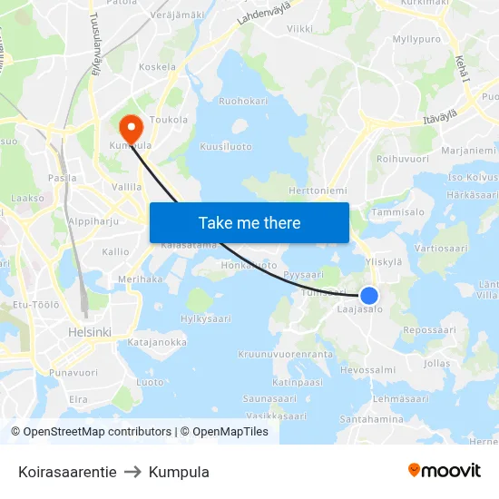 Koirasaari Road to Kumpula map