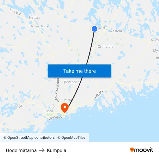 Hedelmätarha to Kumpula map