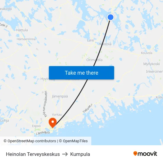 Heinolan Terveyskeskus to Kumpula map