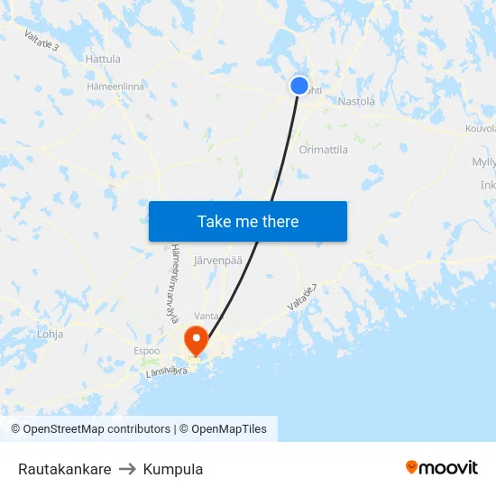 Rautakankare to Kumpula map