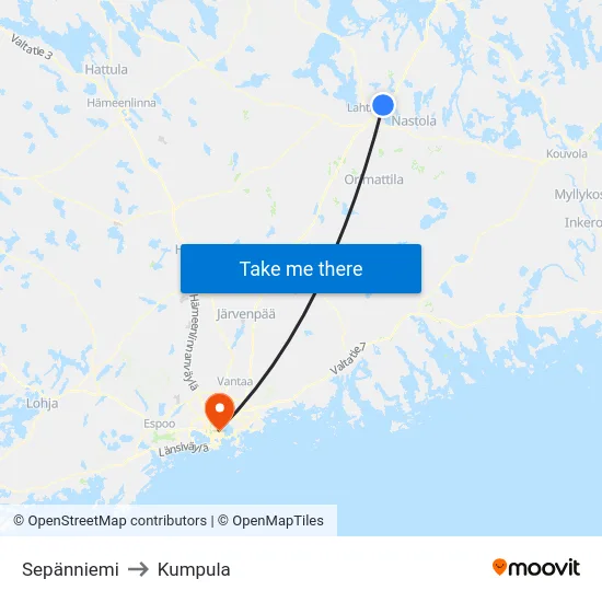 Sepänniemi to Kumpula map