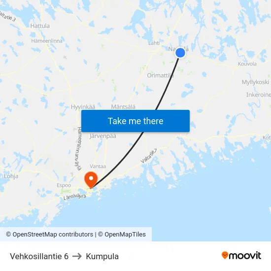 Vehkosillantie 6 to Kumpula map