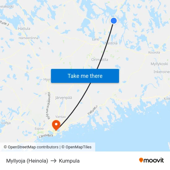 Myllyoja (Heinola) to Kumpula map