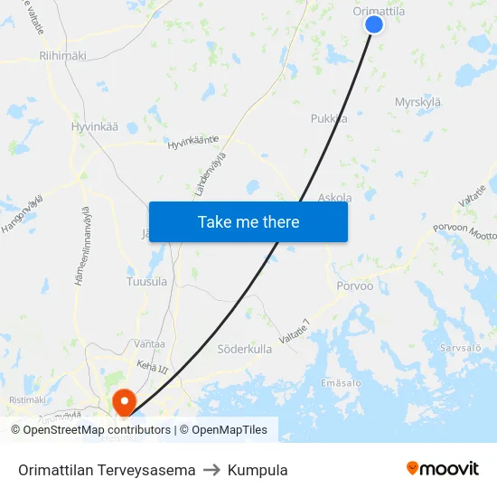 Orimattilan Terveysasema to Kumpula map