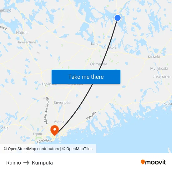 Rainio to Kumpula map